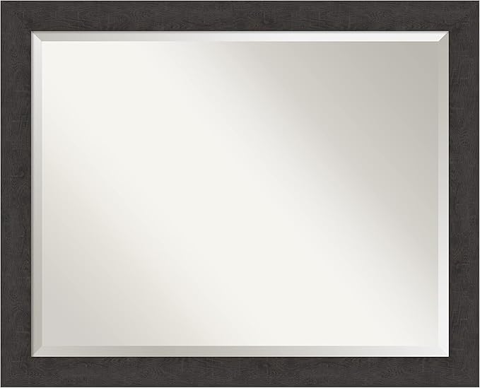 Amanti Art Brown Wall Mirror 26x32 Rustic Plank Espresso Narrow Rectangle by AmantiArt