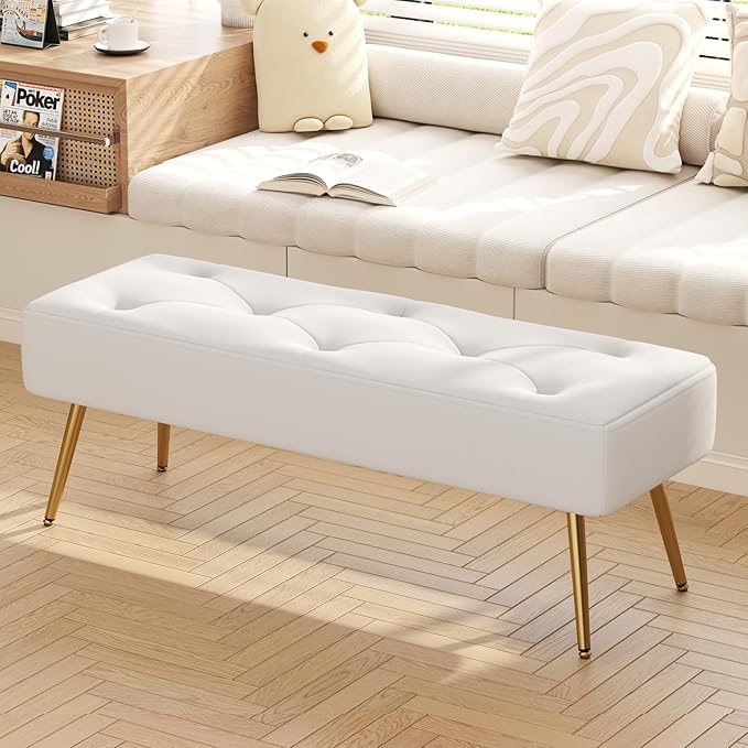 Furniliving Modern PU Leather Benches, Upholstered Tufted Leather Bedroom - Image 5