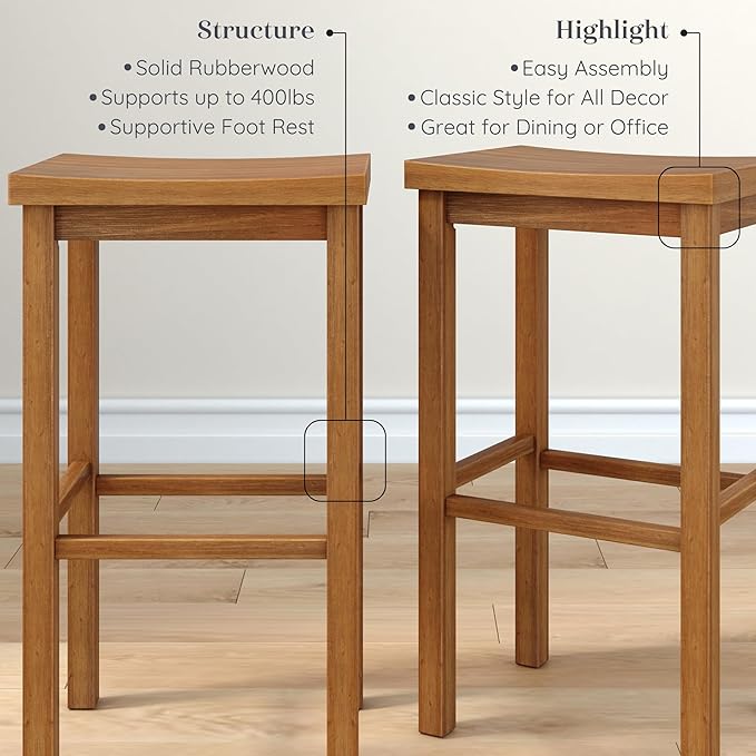 Grain & Grove Smith Collection Set of 2 Solid Wood Bar Stools, 30 inch - Image 4