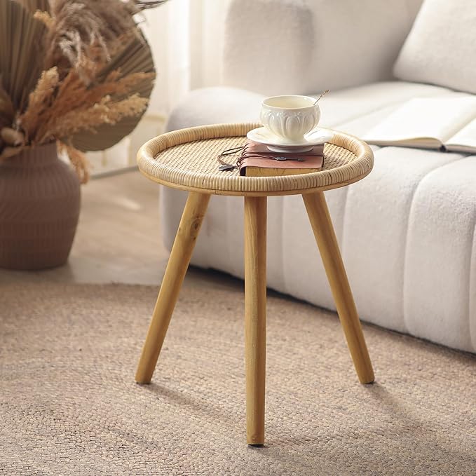 Rattan Round Coffee Table, Boho Circle Side Table End Table - Image 2