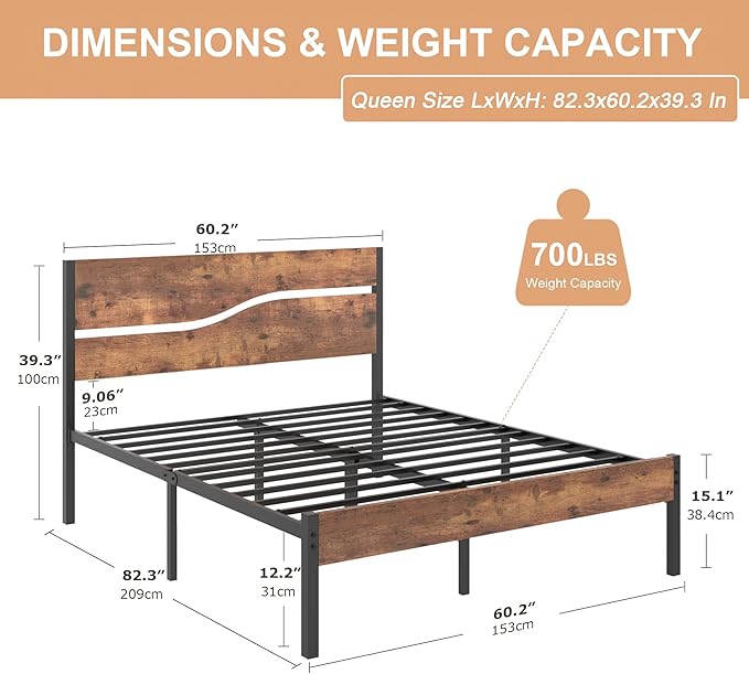 VECELO Queen Size Bed Frame - Image 2