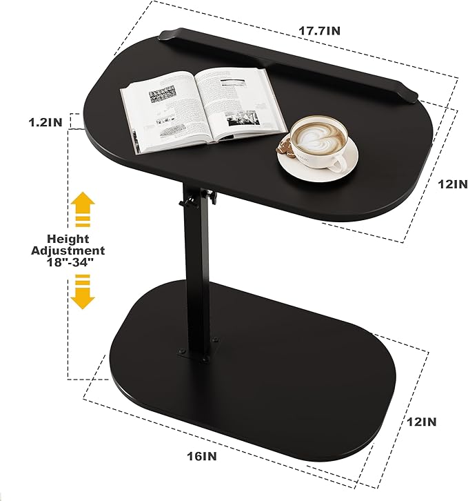 C Shaped End Side Table with Anti-Drop Rod, Adjustable Height & 360° Swivel - Image 3