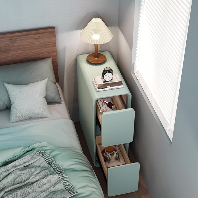 VICITON Modern Narrow Faux Leather Nightstand, Solid Wood Drawer, Storage - Image 5