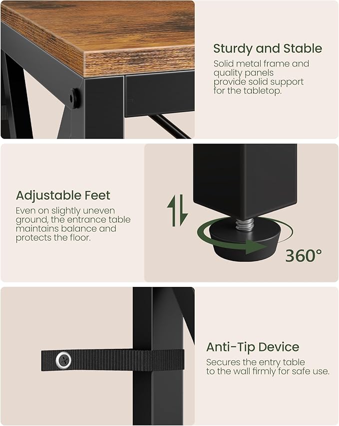 47.2" Console Table with Charging Station, 3-Tier Entryway Table, Industrial - Image 5