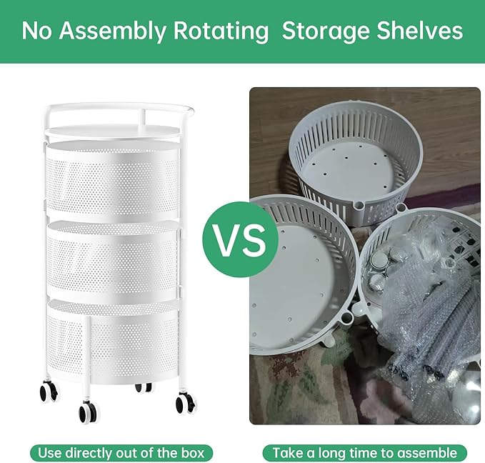 JAQ Vegetables Storage Basket, Rotating Storage Shelves Basket Carts Rack - Image 6