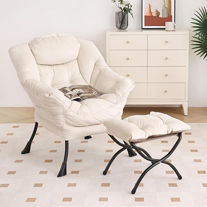 Lazy Chair with Ottoman, Modern Chair with Folding Footrest, Lounge Accent Chair - Image 5