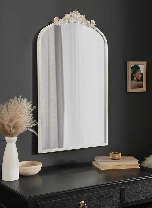 Kate and Laurel Arendahl Traditional Arch Wall Mirror; 24 x 36; Antique White; - Image 3