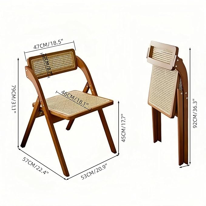 Simple Rattan Dining Chair Set of 2, Foldable Lounge Chair, Suitable - Image 2