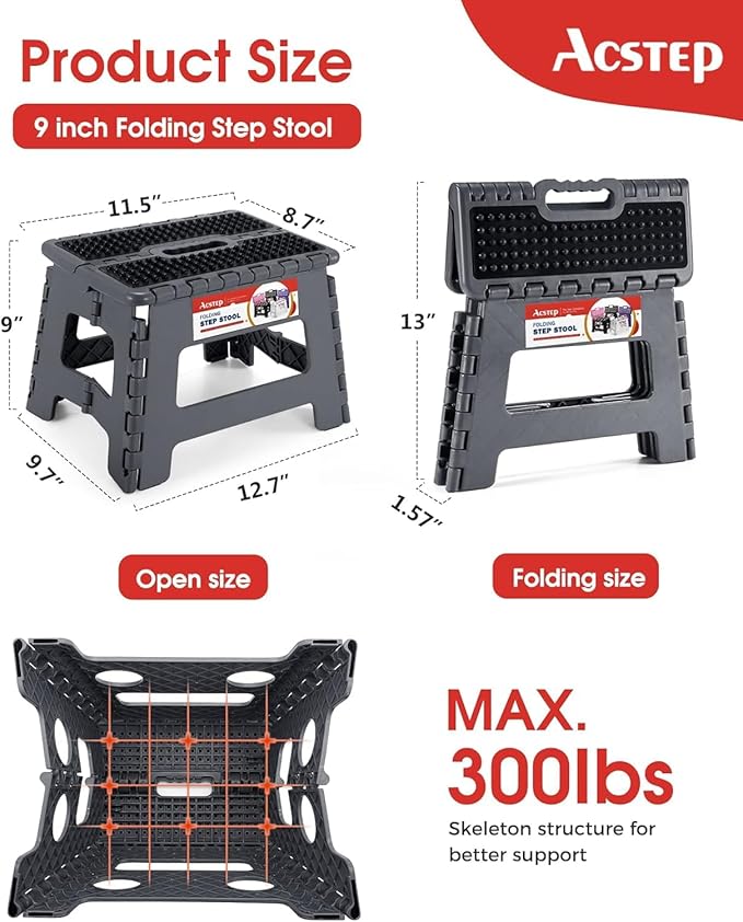 ACSTEP Folding Step Stool 9 inch Height Non-Slip Plastic Step Stools - Image 4