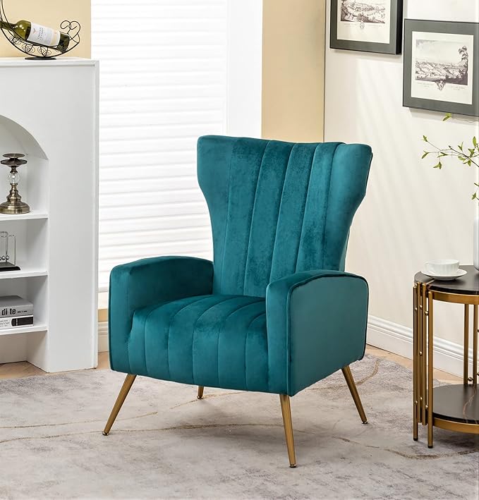Container Furniture Direct Modern Velvet Accent Chair, Channel Tufted Bedroom - Image 3