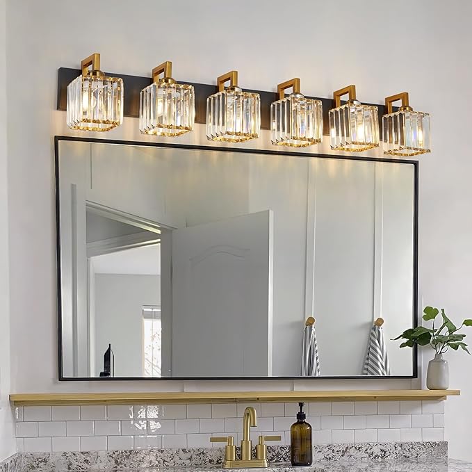 Modern Bathroom Vanity Light 6-Lights Black Gold Crystal Wall Lamp Bathroom - Image 2