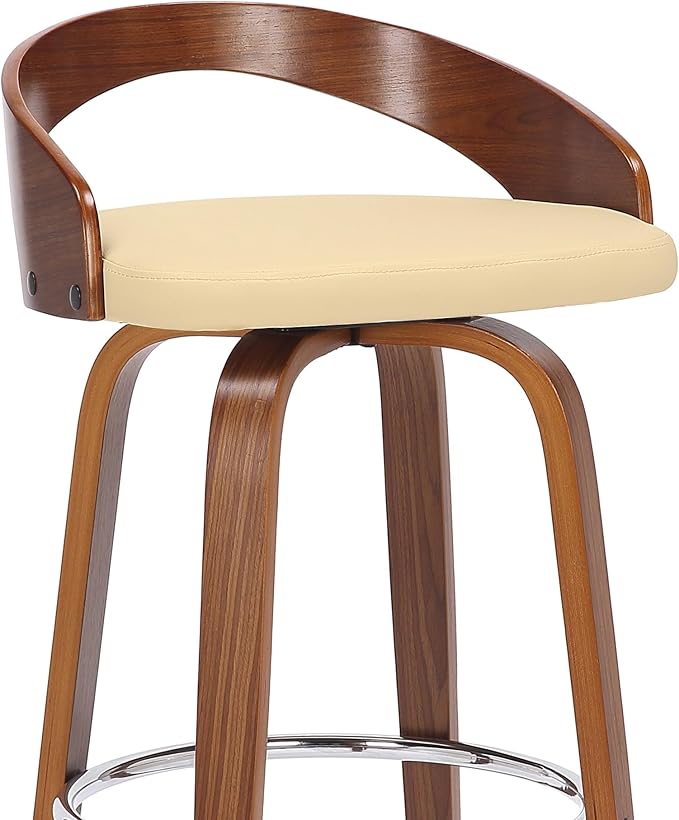 Armen Living Sonia 30" Bar Height Swivel Cream Faux Leather and Walnut Wood Bar - Image 10