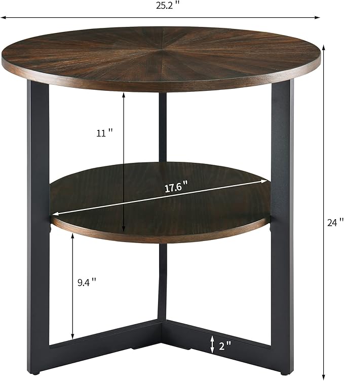 LEEMTORIG Round Side Table, Large 2-Tier End Table Nightstand - Image 2