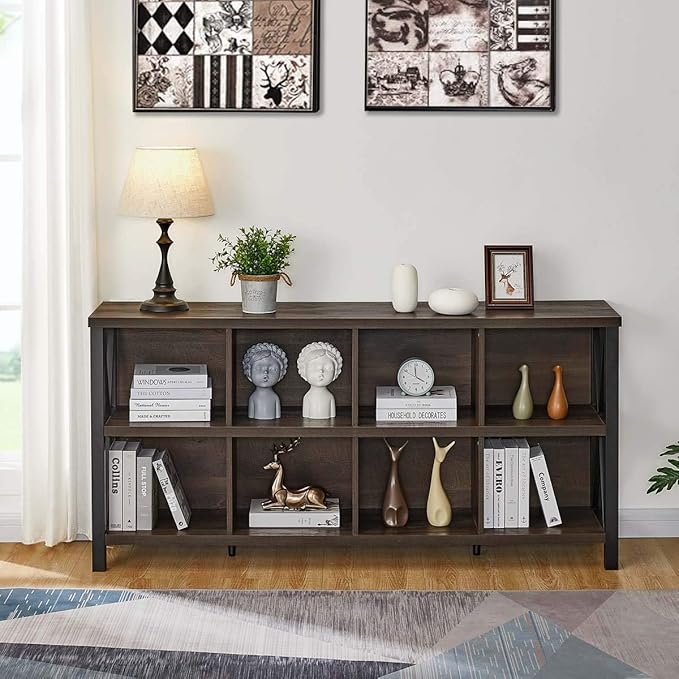 FATORRI 8 Cube Storage Organizer Bookshelf, Rustic Wood Cubby Bookcase - Image 6