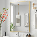Gold Bathroom Mirror, Brushed Gold Mirror, Metal Frame Square Corner Vanity by JENBELY