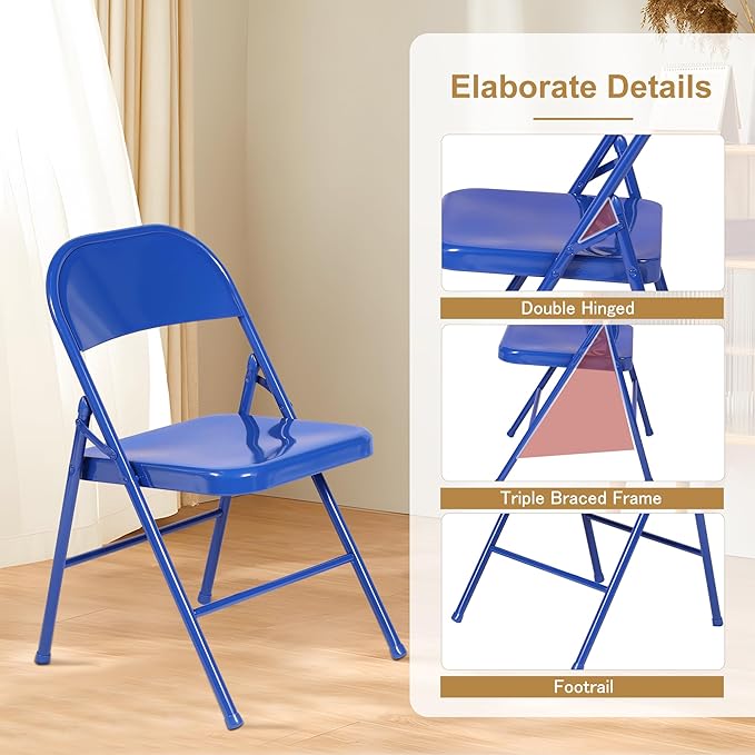 VECELO Metal Folding Chairs 4 Pack, Double Hinged Steel Frame Easy - Image 5