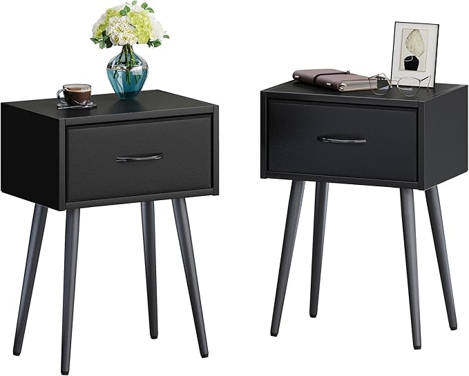 Black Nightstands Set of 2, Small Bedside Table by IRCPEN