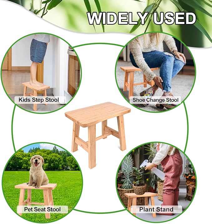 Bamboo Step Stool for Kids Adults Bathroom, 8 Inch One Step Stool You Can Sit - Image 5