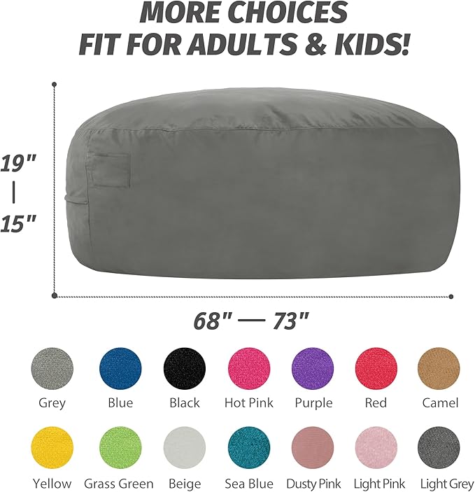 7FT Bean Bag Chair with Ultra Soft Velvet Cover Bean Bag Sofa with Memory Foam - Image 3