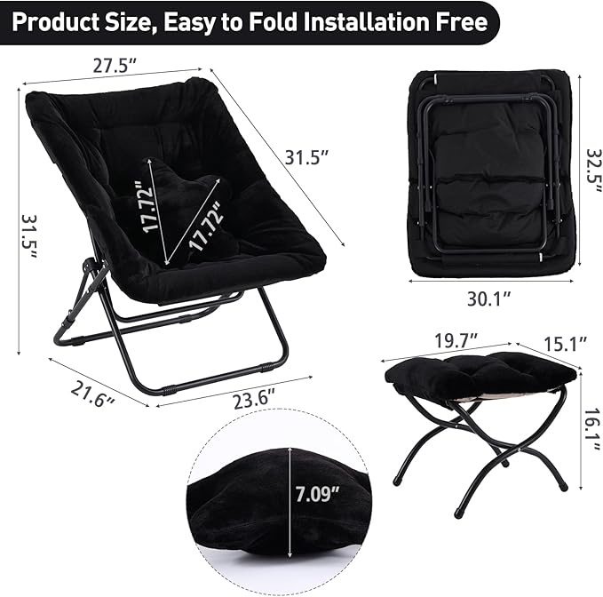 Welnow Comfy Saucer Chair with Ottoman, Oversized Folding Reading Chair - Image 2