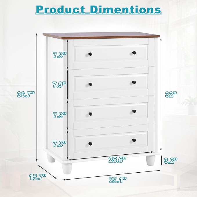 Farmhouse 4 Drawers Dresser for Bedroom, 29.1" Wide Wood Chest of Drawers - Image 2
