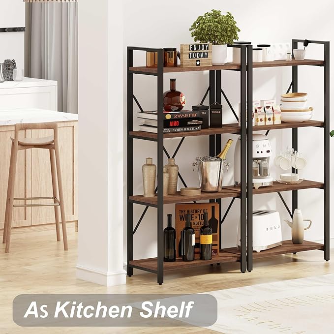 BON AUGURE Industrial 4 Tier Bookshelf, Modern Open Etagere Bookcase, Wood - Image 6