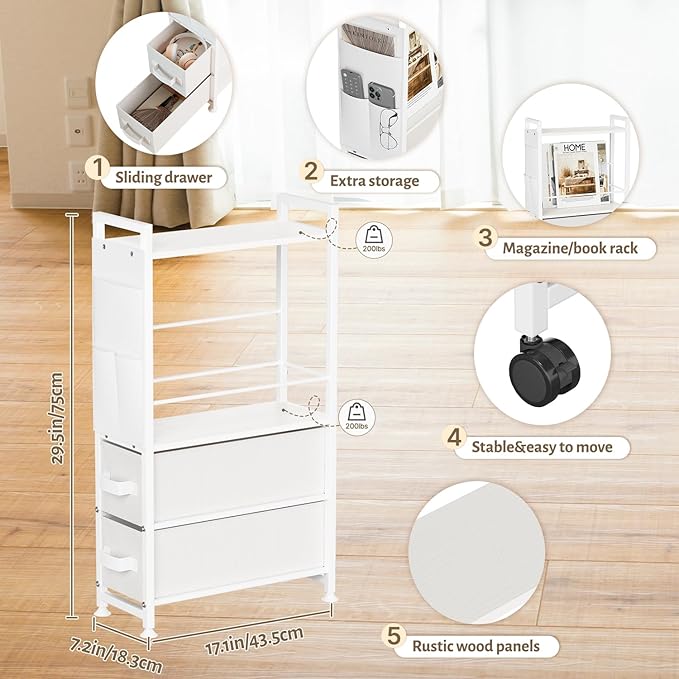 Small Narrow Side Tables for Small Spaces, Skinny Bedside End Table Nightstand - Image 3