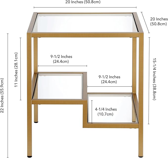 Henn&Hart 20" Wide Square Side Table in Brass, Table - Image 3