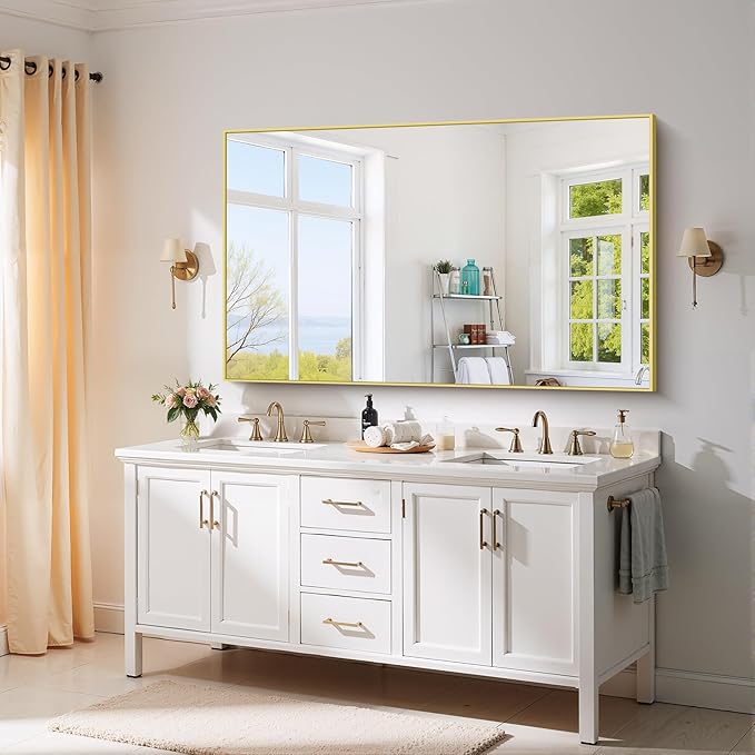 YIROMAN Bathroom Mirror 60"x36", Large Brushed Gold Bathroom Mirror - Image 2