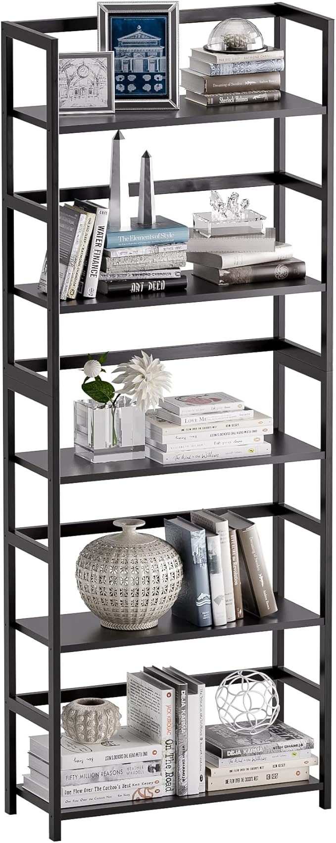 5-Tier Bamboo Wood Ladder Bookshelf, Tall Display Storage Shelf, Large Bookcase by VOVALACraftingDreamHomes