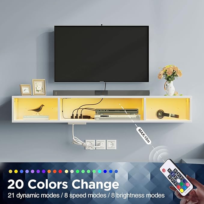 Rolanstar TV Stand with Power Outlet, Floating TV Stand with RGB Lights - Image 3