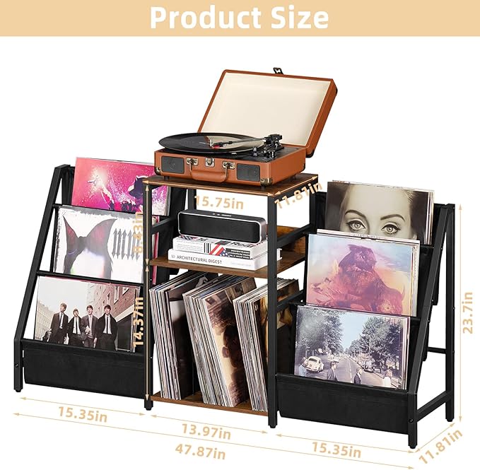 LELELINKY Black End Table, Record Player Stand - Image 3