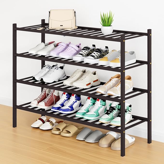 Smiry Shoe Rack, 4 Tier Long Bamboo Shoe Organizer, Stackable Free Standing by Smiry