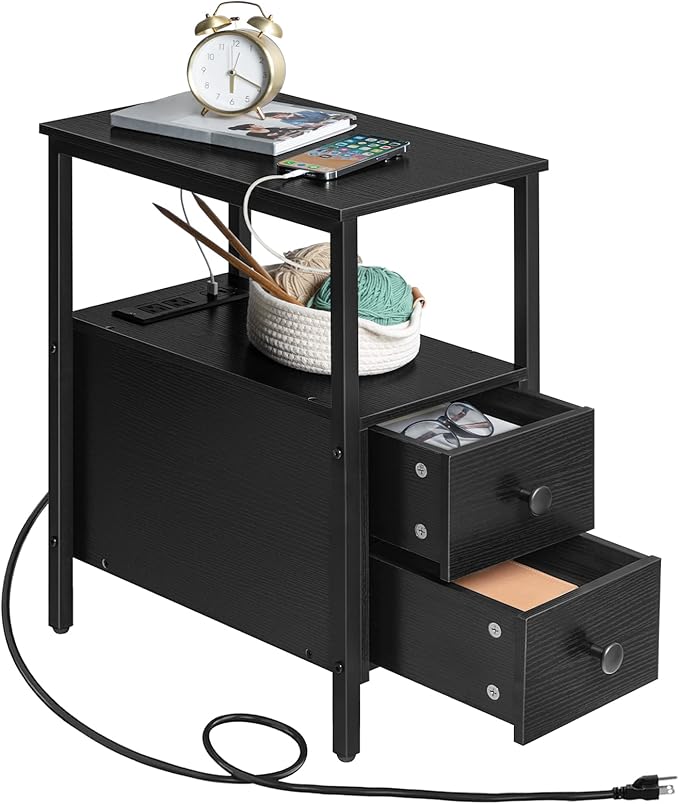 HOOBRO End Table with Charging Station, Narrow Side Table with 2 Drawer & USB - Image 9