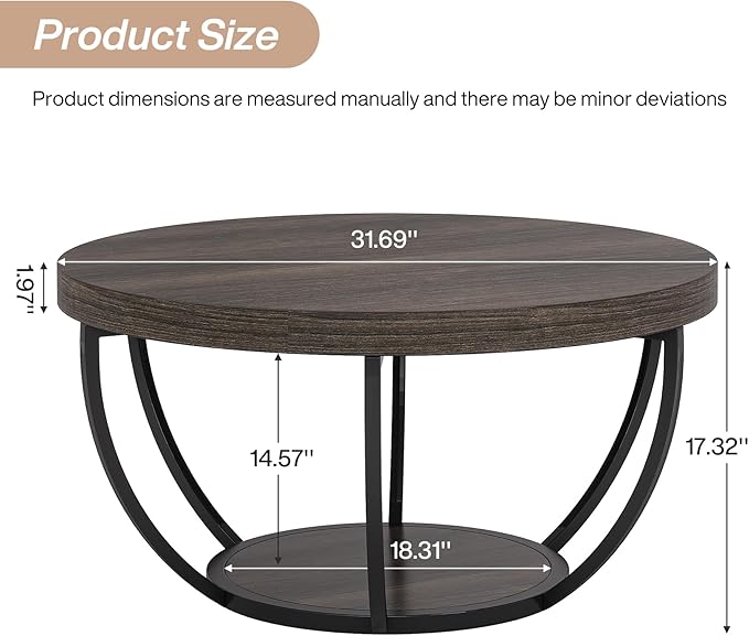 Tribesigns Round Coffee Table, 31.7" Wooden 2-Tier Circle Coffee Table - Image 2