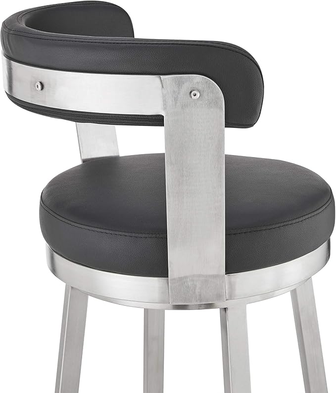 Armen Living Bryant Modern 26" Seat Height Black Faux Leather and Brushed - Image 9