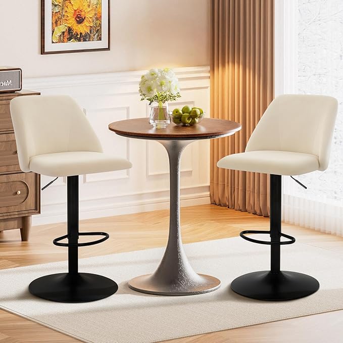 COLAMY Bar Stools Set of 2, Modern Swivel Bar Chairs, Adjustable Upholstered - Image 8