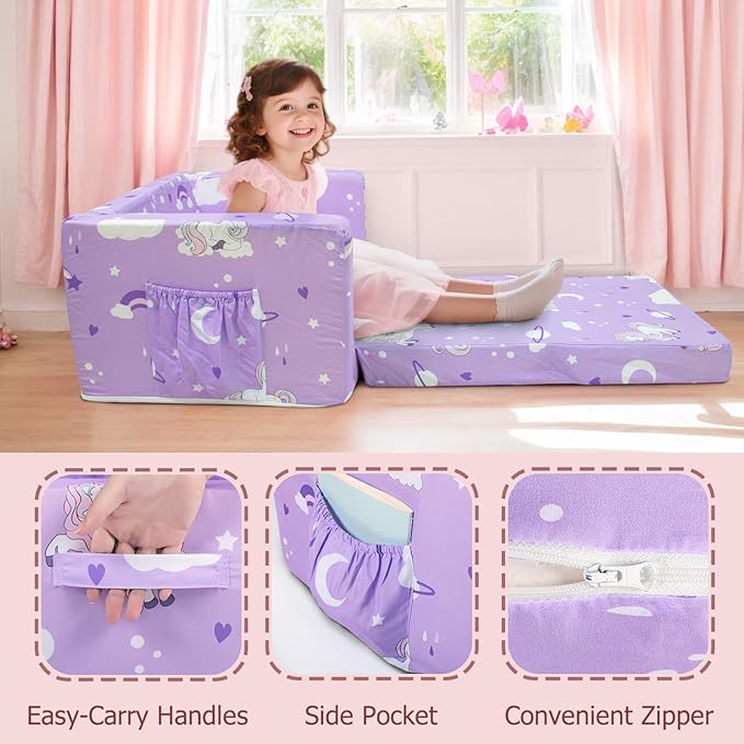 Kids Couch, 2-in-1 Kids Fold Out Sofa, Convertible Toddler Couch to Lounger - Image 6