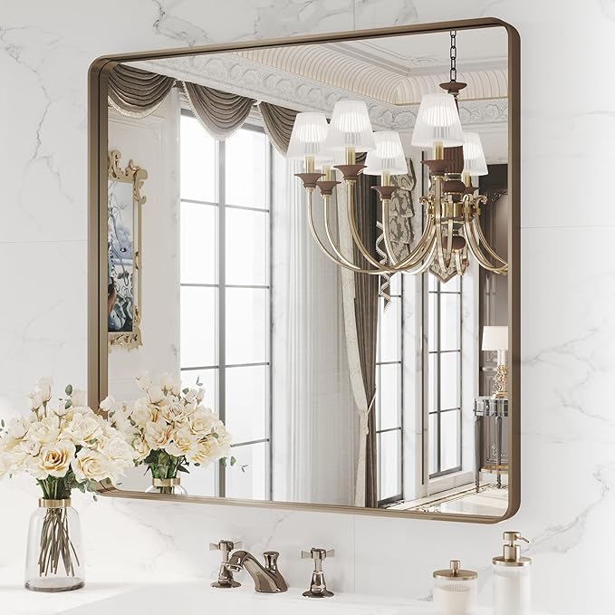 WEER Bronze Bathroom Mirror 36x36 Inch, Farmhouse Oil Rubbed Frame by WEER