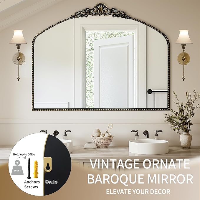 G-LEAF Vintage Baroque Mirror 40"X30", Victorian Antique Farmhouse Mantel Mirror - Image 4