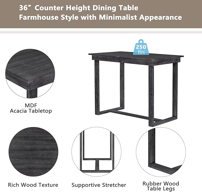 Merax Farmhouse Counter Height 5-Piece Dining Set - Image 5