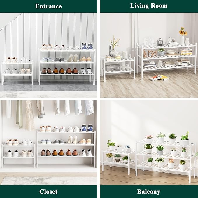 Smiry Shoe Rack, 3 Tier Long Bamboo Shoe Organizer, Stackable Free Standing - Image 7