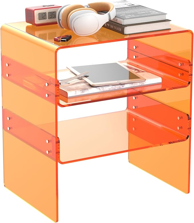 Acrylic 2-Tier Side Table with Storage Mini Modern End Table/Nightstand with by NBTORCH