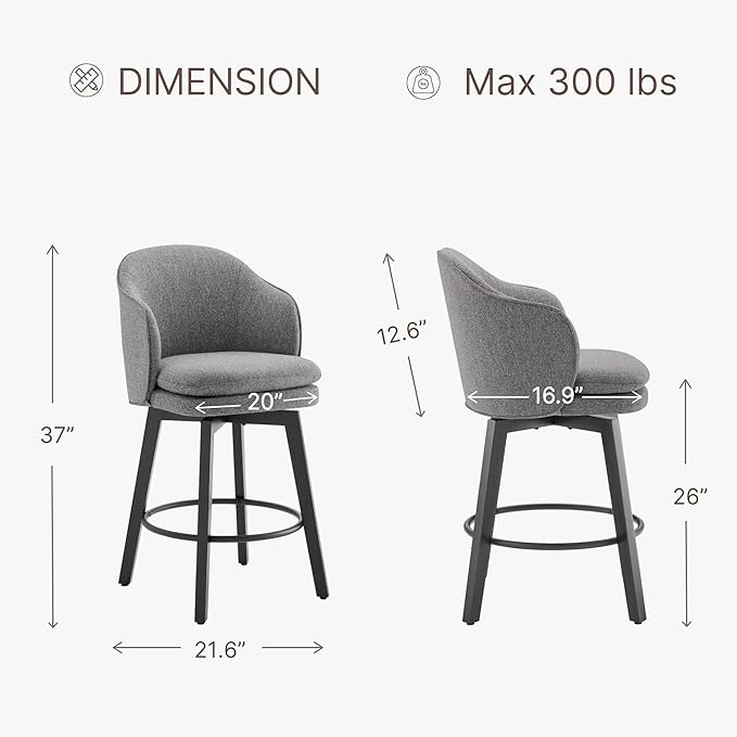 Counter Height Barstools 26 inch Upholstered Swivel Bar Stools - Image 2