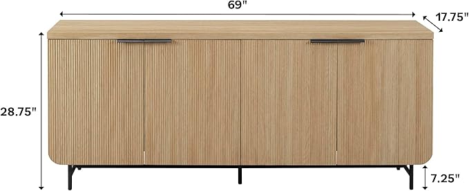 Walker Edison Reema Fluted 4-Door Kitchen Sideboard Buffet Console, 69 Inch - Image 3