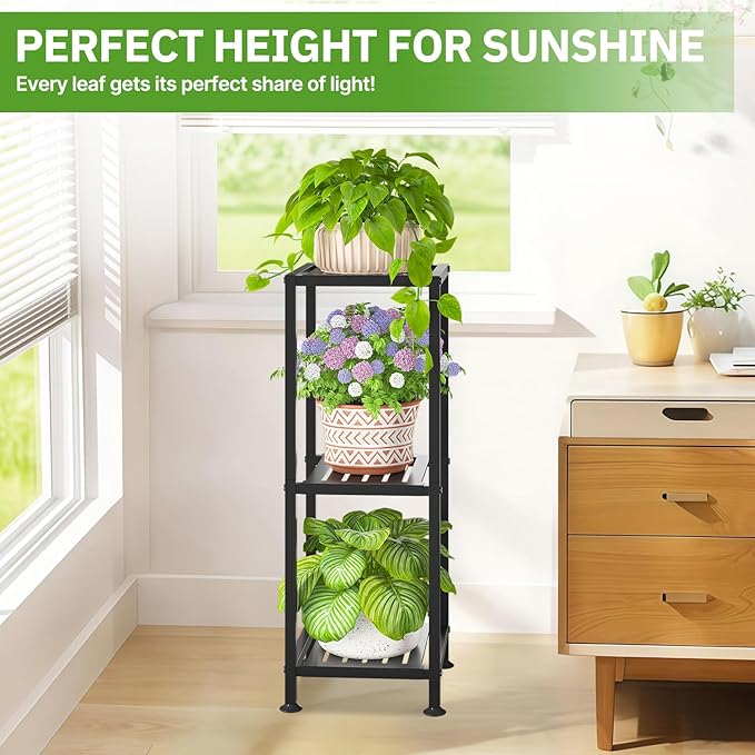 KMOTASUO 3 Tiered Black Tall Plant Stand - Image 8