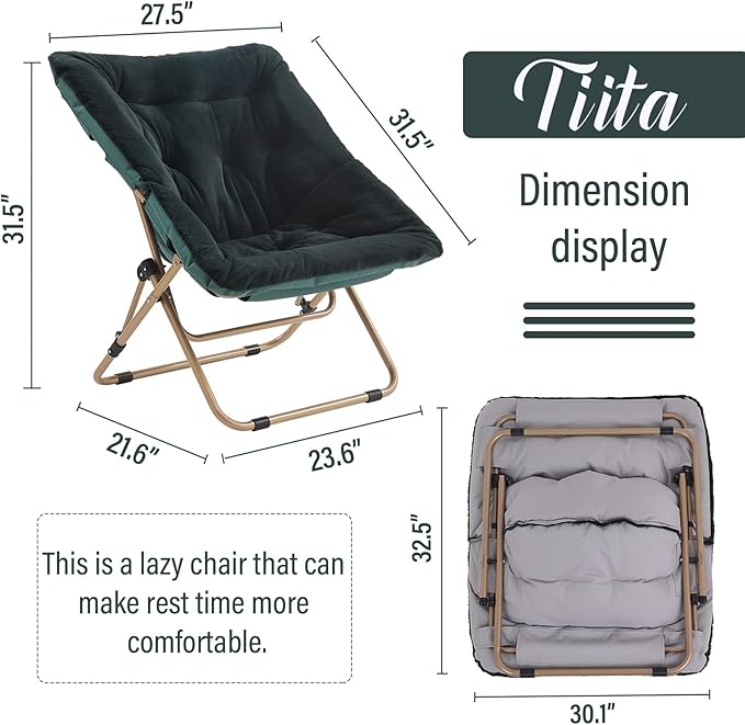 Tiita Comfy Saucer Chair, Soft Faux Fur Oversized Folding Accent Chair - Image 3