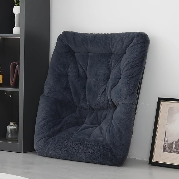 Saucer Chair with Ottoman, Comfy Doorm Chairs, Oversized Folding Faux Fur Chair - Image 5