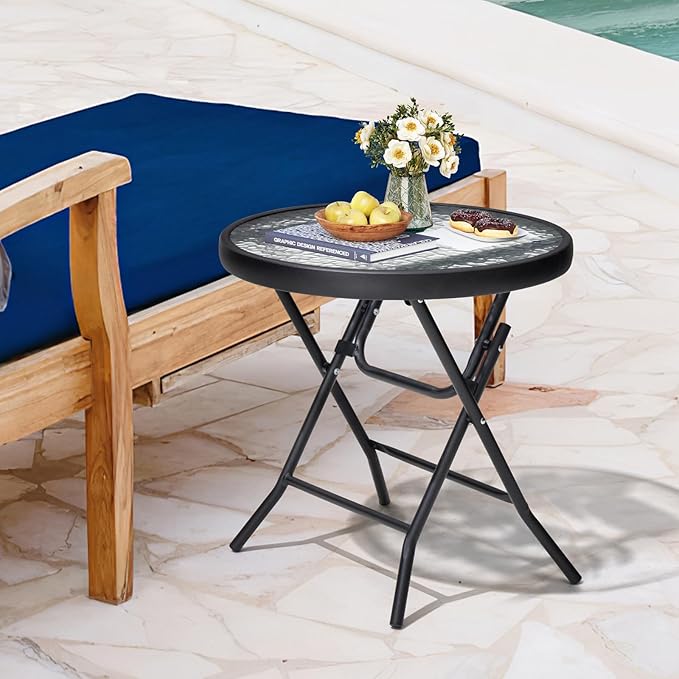 Foldable Side Table with Tempered Glass Top 18" Outdoor Folding Side Tables - Image 7