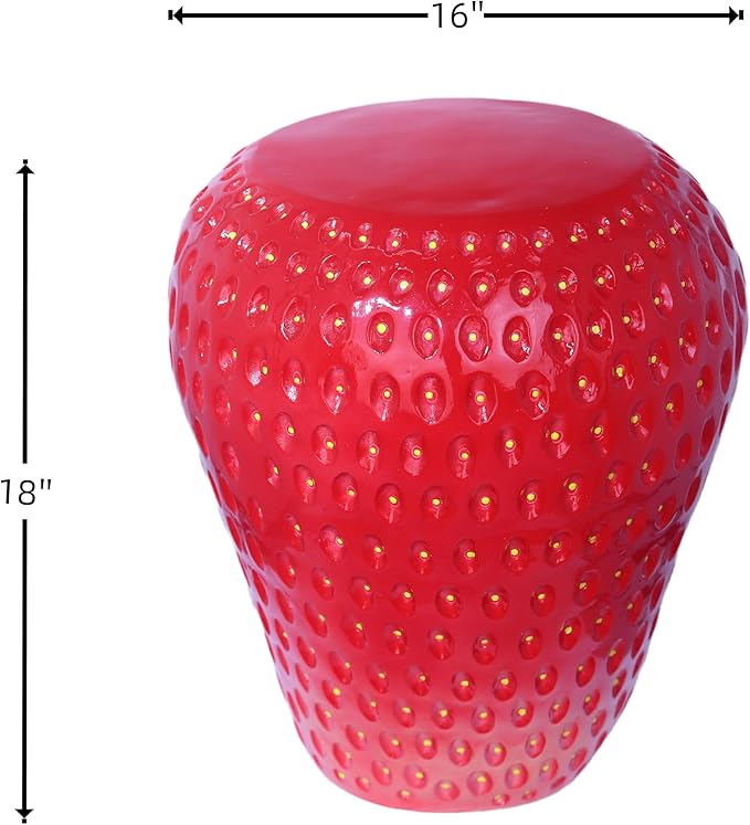 18" Red Strawberry Stool Statue Fruit-Inspired Side Table Indoor Outdoor Accent - Image 3